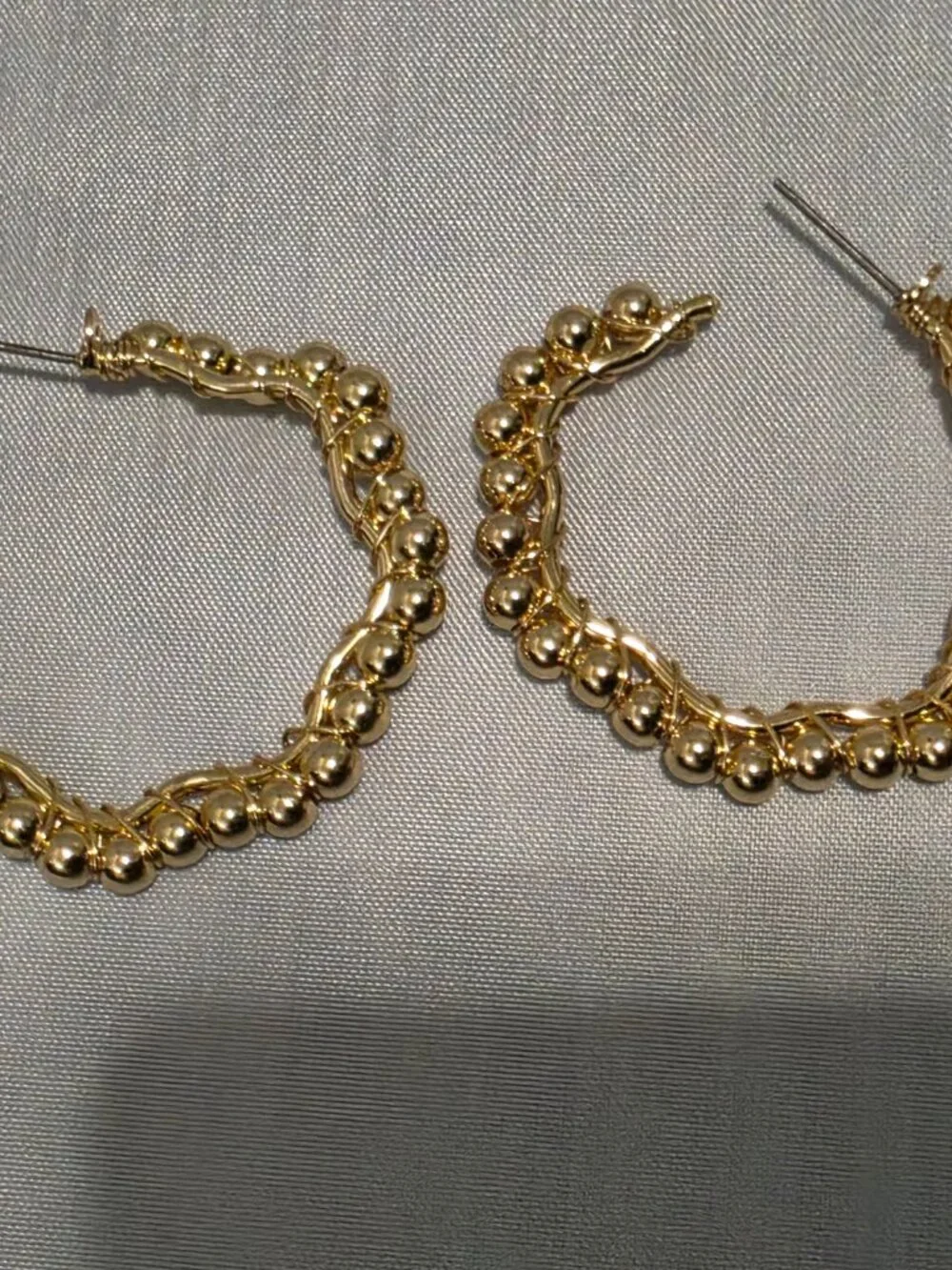 Gold Tone Beaded Wire-Wrapped Hoop Earrings · Ball Bead Hoops · Handmade Style